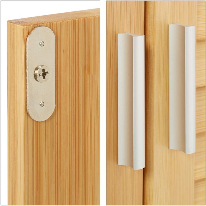 Relaxdays Badezimmerschrank Bambus, HBT: 92x50x25 cm, Badschrank mit Lamellentüren, natur, 1 Stück