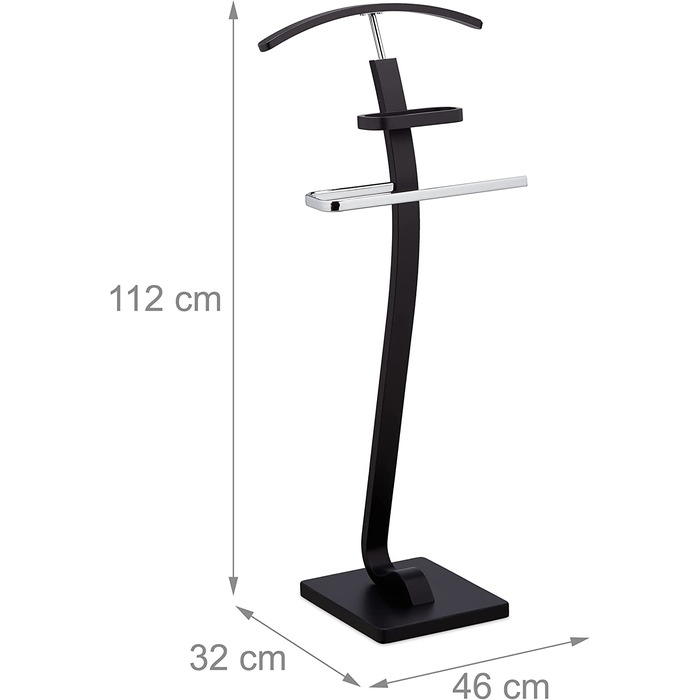 Relaxdays Herrendiener, mit Ablage, Kleiderbutler für Jackett & Hose, HBT: 112x46x32 cm, Stummer Diener, schwarz/silber