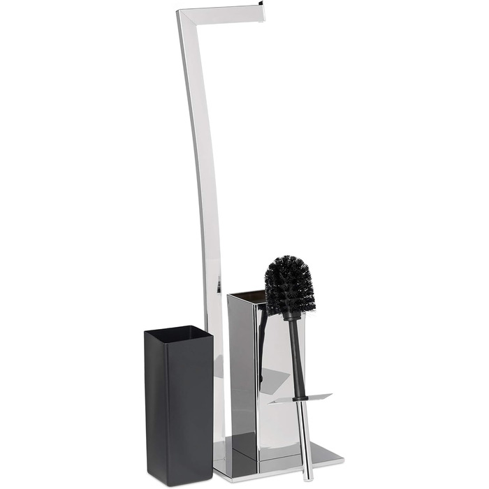 Relaxdays Stand WC Garnitur WIMEDO eckig HBT: 71 x 20 x 20 cm Toilettenbürstenhalter aus Edelstahl mit Lackierung Toilettenpapierhalter und Klorollenhalter als freistehende WC Bürstengarnitur, (Silber)