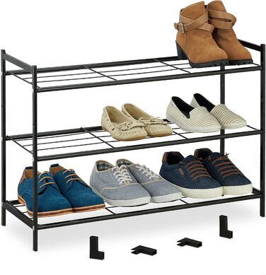 Relaxdays Metall Schuhregal, 3 Ebenen, erweiterbar, Flur Schuhgestell HBT 50 x 70 x 26 cm, 9 Paar Schuhe, offen, (Schwarz)