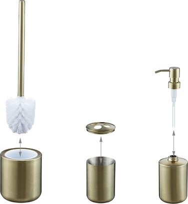 Relaxdays Badezimmer Set, 5-teilig, Badaccessoires Edelstahl gebürstet, komplette Badezimmerausstattung, modern, Gold, 100388