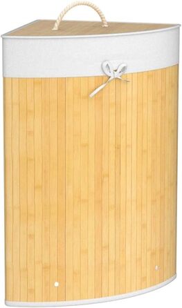 Relaxdays Eckwäschekorb, faltbar, 60 l, Baumwolle, HBT 65x49,5x37 cm, Creme, Bambus, abnehmbarer Deckel