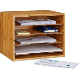 Relaxdays Briefablage aus Bambus HBT: ca. 26 x 33 x 24,5 cm Ablagesystem für den Schreibtisch Dokumentenablage mit 4 variablen Einlegeböden Papierablage aus Holz für Briefe und Unterlagen, natur