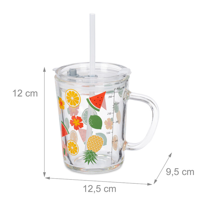 Relaxdays 2er Set Kindergläser mit Früchte-Motiv