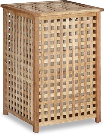 Relaxdays Wäschesammler mit Deckel, 75 L Stoff-Wäschesack, Walnussholz, HBT: 67,5x45,7x45,7 cm, Wäschesortierer, natur