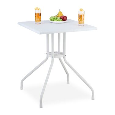 Relaxdays Gartentisch in weißer Rattan-Optik