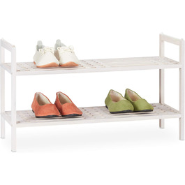 Relaxdays Schuhregal stapelbar, Schuhablage mit 2 Etagen, Walnuss, Landhaus, bis zu 6 Paar Schuhe, HBT 41x69x27 cm, weiß 1 Stück