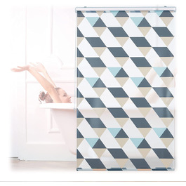 Relaxdays Duschrollo, 100x240 cm, Dreieck Muster, Seilzug, Flexible Montage, Duschvorhang für Badewanne & Fenster, bunt