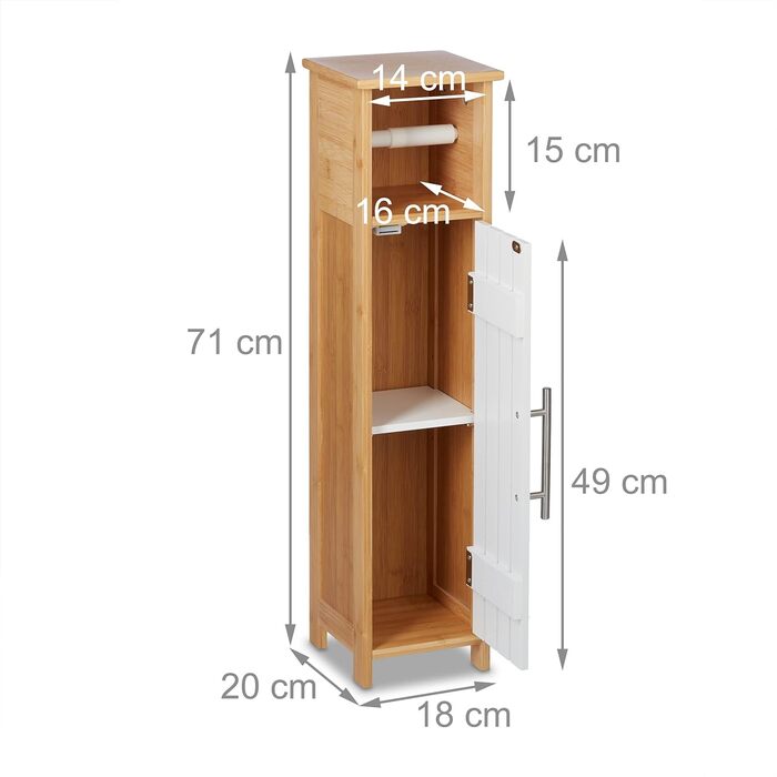 Relaxdays Toilettenpapierhalter stehend, Badezimmeregal HBT: 71x18x20 cm, MDF & Bambus, WC Papier Schrank, braun/weiß