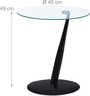 Relaxdays Beistelltisch, runder Couchtisch, H x D: 49 x 45 cm, Glas & Stahl, für Wohnzimmer, moderner Sofatisch, schwarz