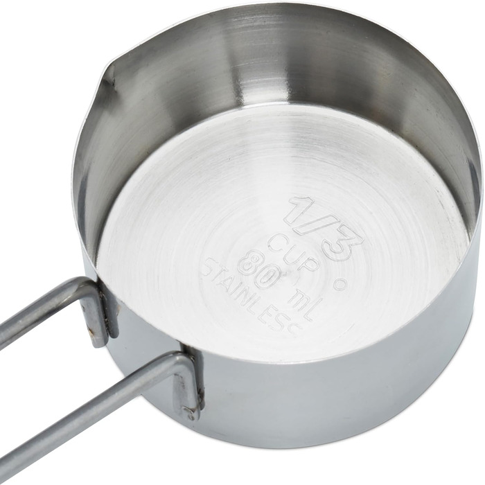 Relaxdays Messbecher & Löffel Set, 8-teilig, Edelstahl, US & ml, Portionierlöffel, Silber