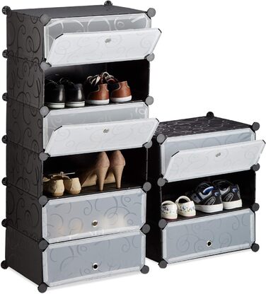 Relaxdays Schuhregal 10 Ebenen, platzsparend, DIY, 176x49x37 cm, Schwarz