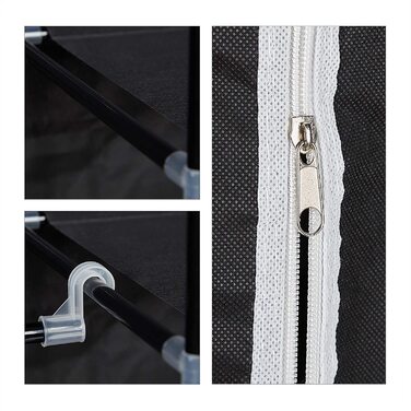 Relaxdays 1 x Stoffschrank, mit Kleiderstange & 5 Fächern, HBT: 174 x 107 x 42,5 cm, Stabiler Faltschrank mit Bezug, schwarz
