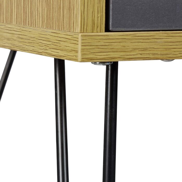 Relaxdays Retro Nachtschrank, Schublade, Holzoptik, Metallbeine, Vintage, 60x40x35 cm, braun
