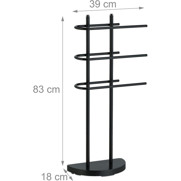 Relaxdays Handtuchständer, 3 Stangen, Metall, 83x39x18 cm, schwarz