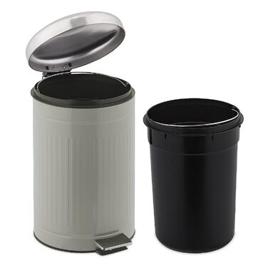 Relaxdays Treteimer, 12 l, Absenkautomatik, herausnehmbarer Inneneimer, Badabfalleimer, Metall, Grau und Silber