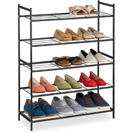 Relaxdays Schuhregal, Metall, 5 Ebenen, stapelbar, erweiterbar, HBT: 90x70x26cm, bis zu 15 Paar Schuhe, (Schwarz)