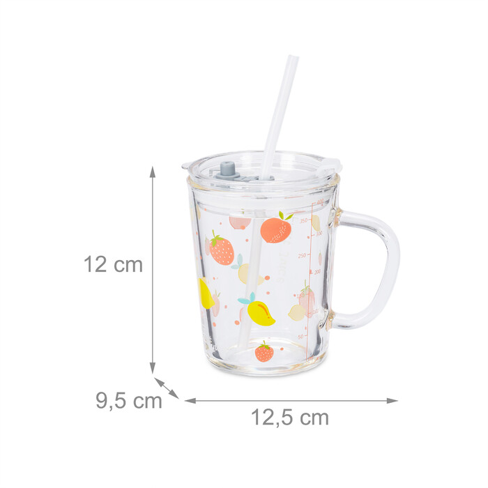 Relaxdays 2er Set Kindergläser mit Früchte-Motiv