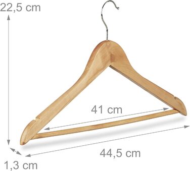 Relaxdays 84 x Kleiderbügel, Hosenbügel aus Holz, Garderobenbügel, Haken 360° drehbar, HxB: 22,5x44,5cm, Holzbügel, Natur/Silber 1 Natur 84er Pack