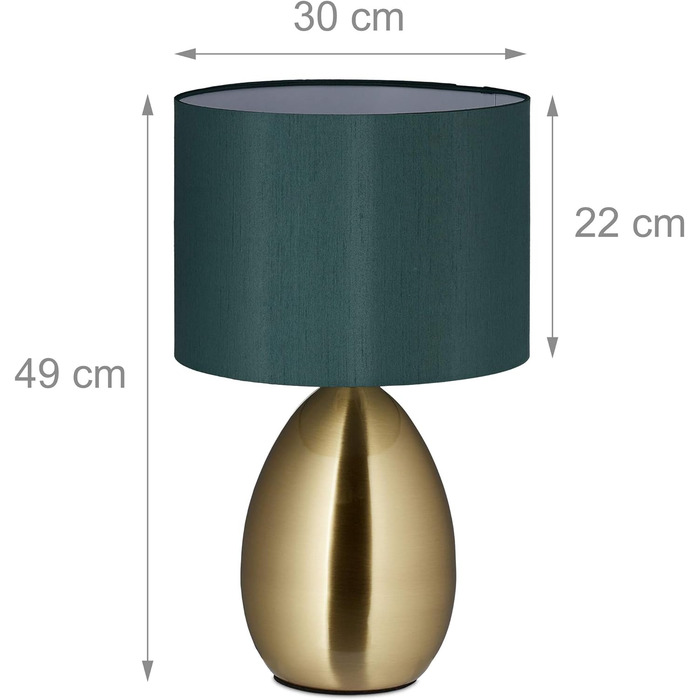 Relaxdays Nachttischlampe Touch dimmbar, moderne Touch Lampe, 3 Stufen, E14, Tischlampe mit Kabel, 49 x 30 cm, messing L Messing