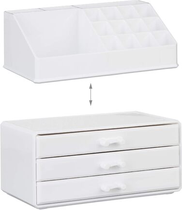 Relaxdays Make Up Organizer klein, 2-teilige Schminkaufbewahrung mit Schubladen, stapelbares Kosmetikregal,  1 Stück (Weiß)
