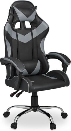 Relaxdays Gaming Stuhl, Racing Look, drehbar, höhenverstellbar, Kopf-& Lendenkissen, HxBxT: 133x68x60 cm, (Schwarz-grau)