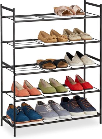 Relaxdays Schuhregal, Metall, 5 Ebenen, stapelbar, erweiterbar, HBT: 90x70x26cm, bis zu 15 Paar Schuhe, (Schwarz)