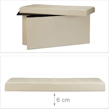 Relaxdays Faltbare Sitzbank 2-Sitzer mit Stauraum, Kunstleder, 300 kg belastbar, Creme
