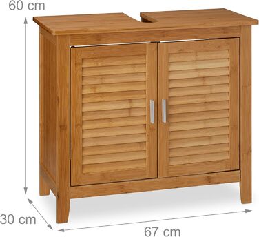 Relaxdays Waschbeckenunterschrank LAMELL, 2 Türen, Bambus & MDF, 60x67x30 cm, natur