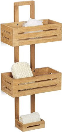 Relaxdays Duschregal Bambus H x B x T: 65 x 28 x 15,5 cm Duschablage aus Holz als Hängeregal Dusche mit 3 Ablagen Duschkorb als Badregal zum Hängen und rostfreier Badschrank sowie Badablage, natur