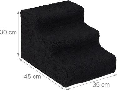 Relaxdays Hundetreppe 3 Stufen, kleine & große Hunde, Bett & Couch, Stoffbezug, Tiertreppe innen, HBT 30x35x45 cm, (Schwarz, 1 Stück)
