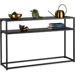 Relaxdays Konsolentisch, 2 Ablagen, Metall & MDF, platzsparend, schmal, 70x110x30 cm, schwarz