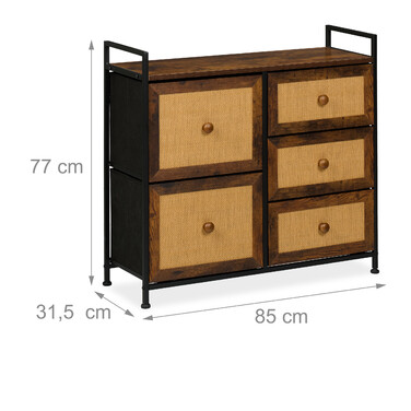 Relaxdays Kommode mit 5 Schubladen in Rattan-Optik