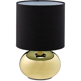 Relaxdays Tischlampe, runde Nachttischlampe mit Touch, HxD: 27,5 x 18 cm, E14, Tischleuchte mit Stoffschirm, (Gold/Schwarz)