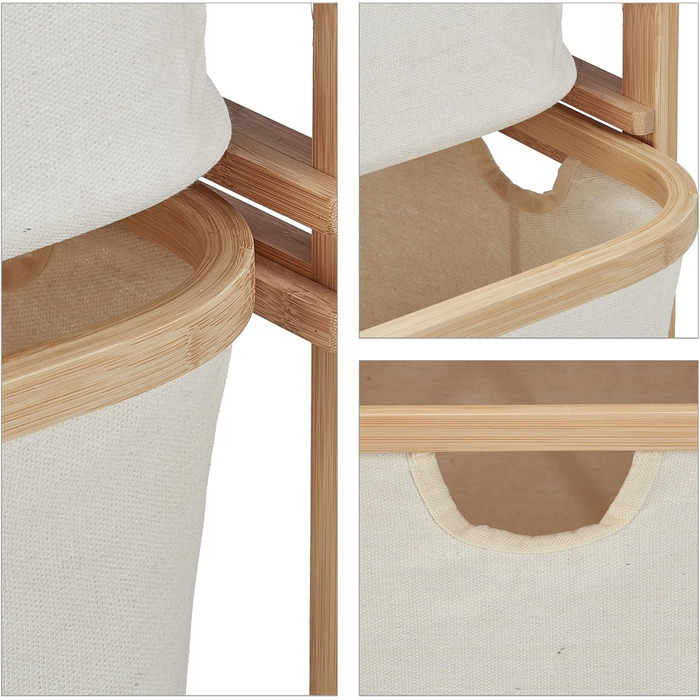Relaxdays Wäschekorb Regal, Bambus, 2 Fächer, 85x44x33 cm, Badregal mit Wäschesammler, natur/beige