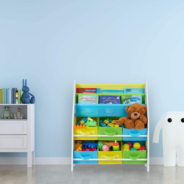 Relaxdays Kinderregal, Tiere Motiv, 6 Boxen, 2 Fächer, Kinderzimmer, Spielzeug Aufbewahrung HBT 74 x 62 x 31,5 cm, bunt, Holzwerkstoff,  1 Stück (Meerjungfrau)