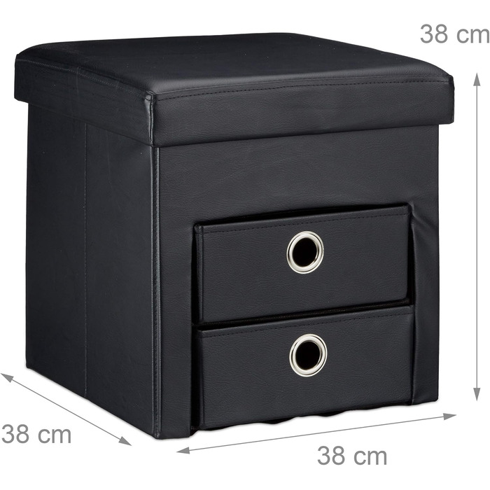 Relaxdays Sitzhocker mit Stauraum, Kunstleder, faltbar, 38x38x38 cm, schwarz