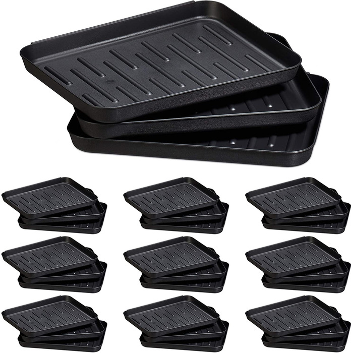 Relaxdays 6 x Schuhabtropfschale, Schuhwanne aus Kunststoff, für 6 Paar Schuhe, stapelbar, Ablage HxBxT: 3 x 35 x 27 cm, schwarz (30er Pack)
