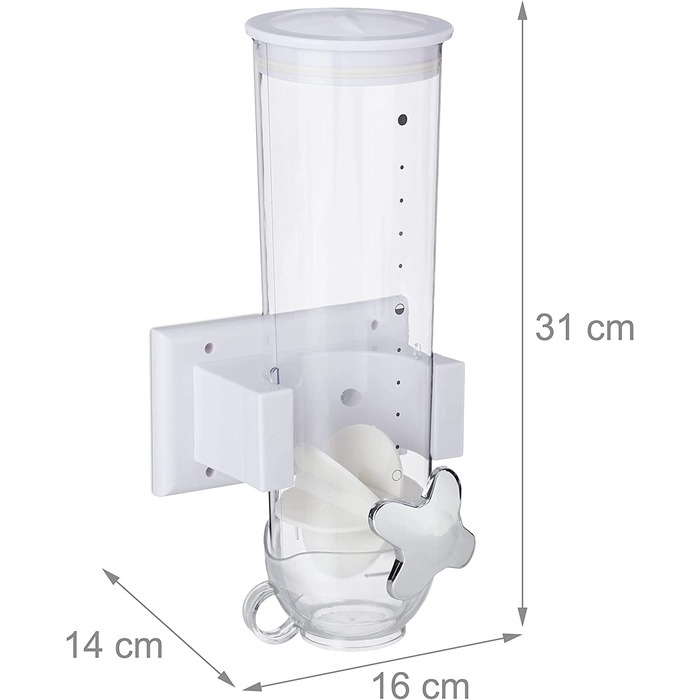 Relaxdays Müslispender, Wandmontage, 1,7 l Behälter, HBT 31x16x14 cm, weiß