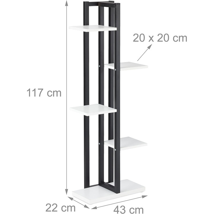 Relaxdays Pflanzenregal, Blumentreppe 5 Ablagen, 117x43x22 cm, Stahl/MDF, innen, Schwarz-weiß