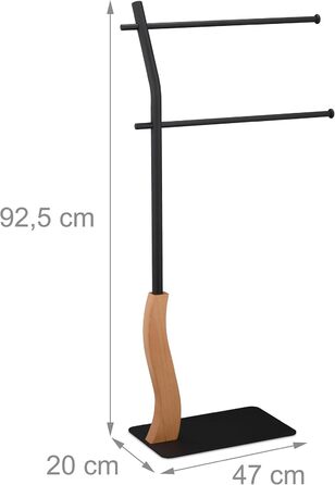 Relaxdays Handtuchhalter stehend, 2 Stangen, für Hand- & Badetücher, Stahl/MDF, schwarz/braun, 1 Stk.