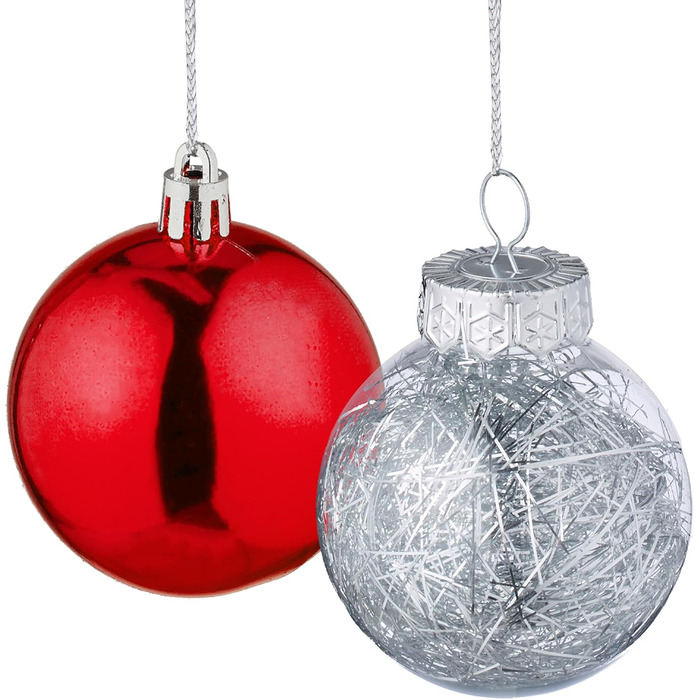 Relaxdays Weihnachtskugeln 101er Set, Kunststoff, Baumdeko mit Kugeln & Spitze, rosa/weiß (Rot)