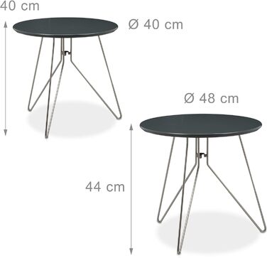 Relaxdays Beistelltisch 2er-Set, runde Satztische mit Metallgestell, Ablagetische, Tischplatte 40 u. 48 cm, MDF,  Standard (Grau)