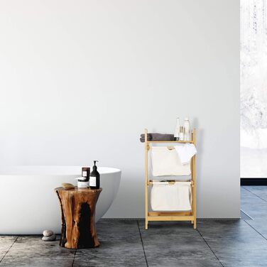 Relaxdays Wäschekorb Bambus, Wäschesortierer mit Ablage, 2 Schubladen, ausziehbar & tragbar, Wäschesammler 25 L, Natur, 1 Stück