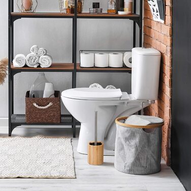 Relaxdays Silikon Toilettenbürste, antibakteriell, Klobürste mit Wechselbürstenkopf, Bambus Bürstenhalter, natur/silber, 1 St