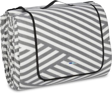 Relaxdays XXL Picknickdecke, 600x200 cm, isoliert, wasserdicht, Fleece Stranddecke, Tragegriff, Zickzack, weiß/grau