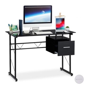 Relaxdays Schreibtisch Glas mit Schublade