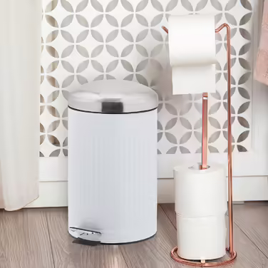Relaxdays Treteimer, 12 l, Absenkautomatik, herausnehmbarer Inneneimer, Badabfalleimer, Metall, Grau und Silber