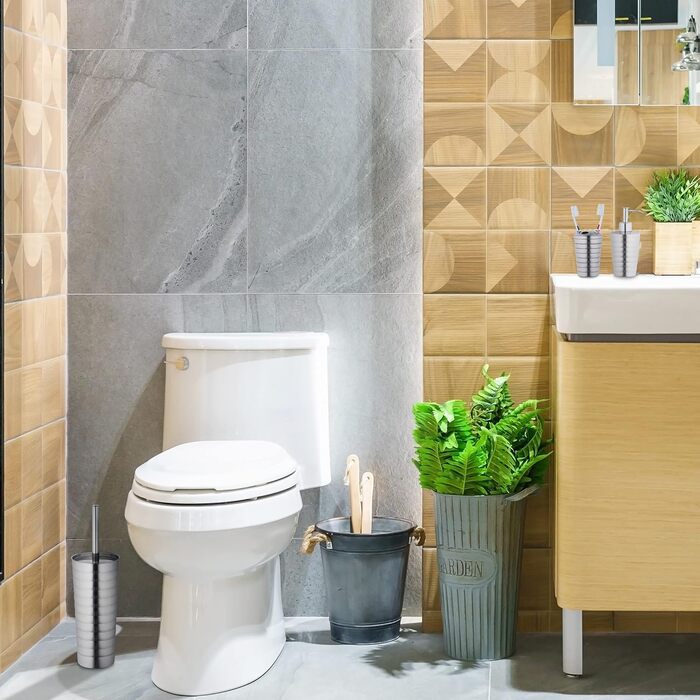 Relaxdays 5-tlg. Badezimmer Set, Edelstahl poliert, moderne Badaccessoires, Silber