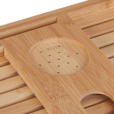 Relaxdays Badewannenablage Bambus, 73,5 cm breit, Badewannenbrett mit Glas- & Tablethalter, Badewannentablett, Natur